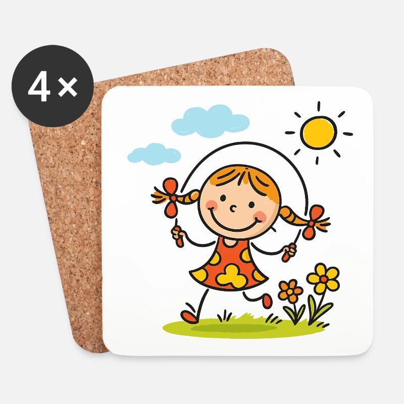 Sunny Skip Gartenmädchen - Untersetzer (4er-Set) - Weiß