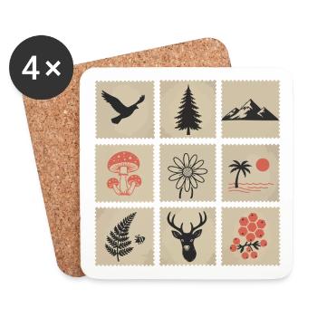 Natur Briefmarken Collage - Untersetzer (4er-Set) - Weiß - Vorne