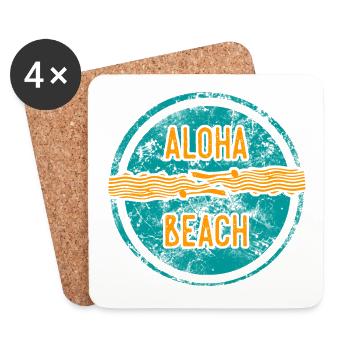 Aloha Beach Vintage Badge - Coasters (set of 4) - white - Front