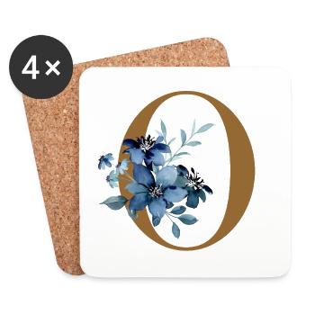 Floral O – Lettre dorée avec des fleurs - Dessous de verre (lot de 4) - blanc - Devant