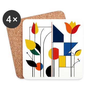 Tulpe Geometrisches Mosaik - Untersetzer (4er-Set) - Weiß - Vorne