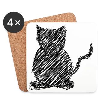 Cat Scribble Drawing Animal Gift - Coasters (set of 4) - white - Front