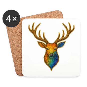 Cerf arc-en-ciel avec cadre doré - Dessous de verre (lot de 4) - blanc - Devant
