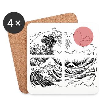 Soleil nocturne sur les vagues sur l’océan - Dessous de verre (lot de 4) - blanc - Devant