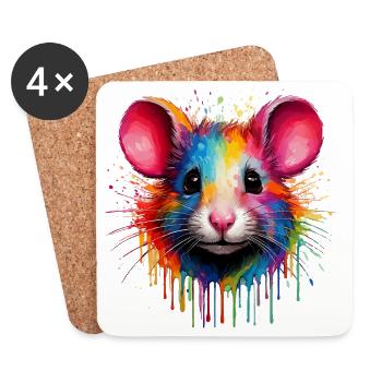 Regenbogenmaus Kopf - Untersetzer (4er-Set) - Weiß - Vorne