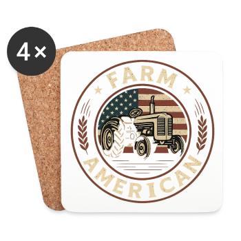 Farm Tractor Proud Farmer Patriotic American Flag  - Dessous de verre (lot de 4) - blanc - Devant