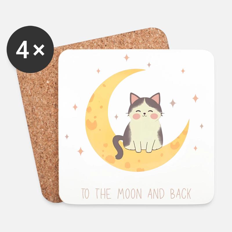 Süße Katze auf Mond – To the Moon and Back - Untersetzer (4er-Set) - Weiß