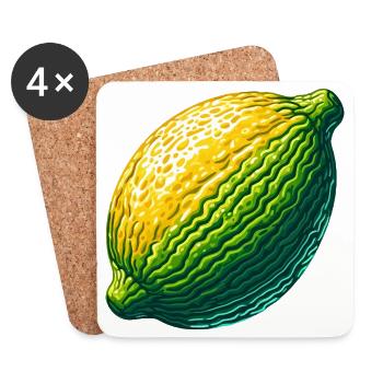 Abstract Lemon in Textured Green-Yellow - Coasters (set of 4) - white - Front