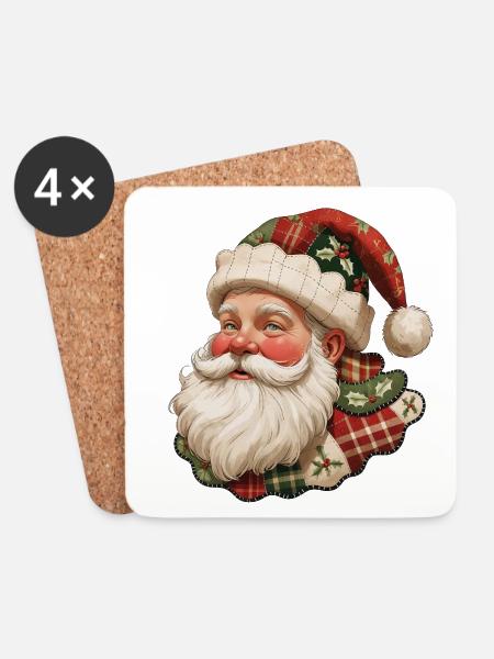 Patchwork-Santa Vintage Flair - Untersetzer (4er-Set) - Weiß