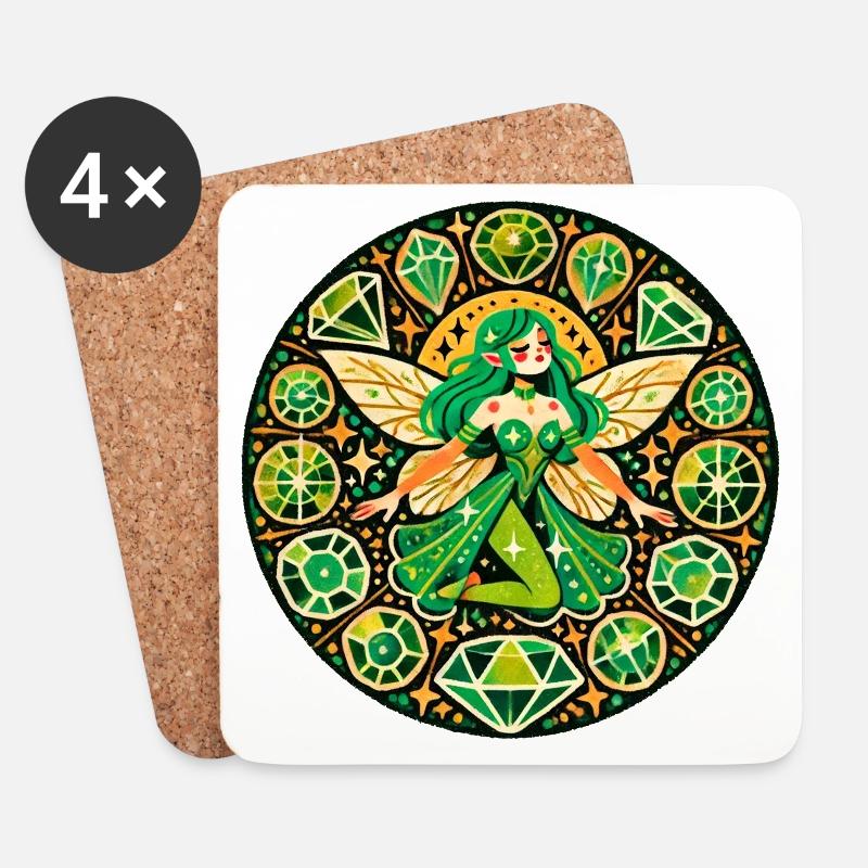 Smaragd-Fee-Mandala - Untersetzer (4er-Set) - Weiß