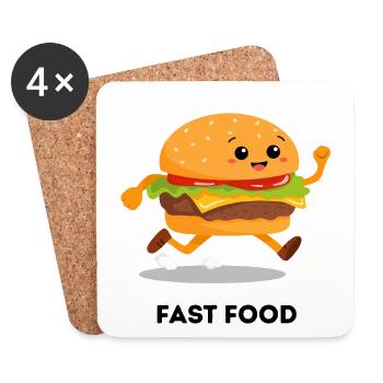 Fast Food Running Burger – Funny Cartoon - Coasters (set of 4) - white - Front
