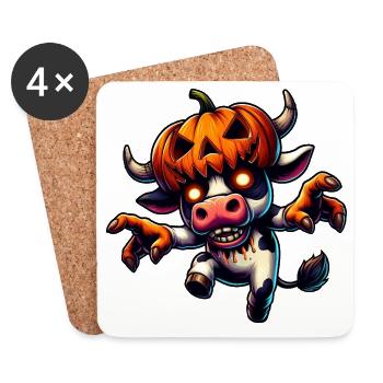 horreur vache zombie taureau Halloween citrouille dessin animé - Dessous de verre (lot de 4) - blanc - Devant