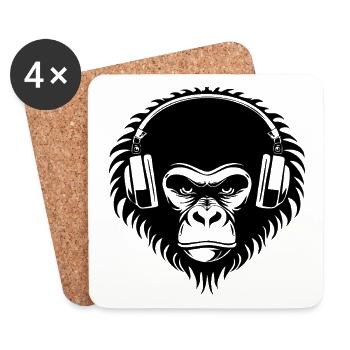 Rebellisch Affenkopf DJ Grooves Underground Shirt - Untersetzer (4er-Set) - Weiß - Vorne