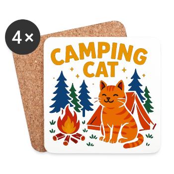 Campingkatze am Lagerfeuer - Untersetzer (4er-Set) - Weiß - Vorne