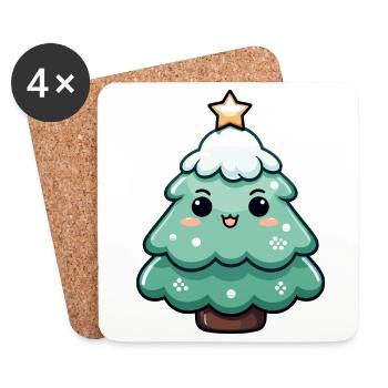Sapin de Noël étoilé kawaii - Dessous de verre (lot de 4) - blanc - Devant