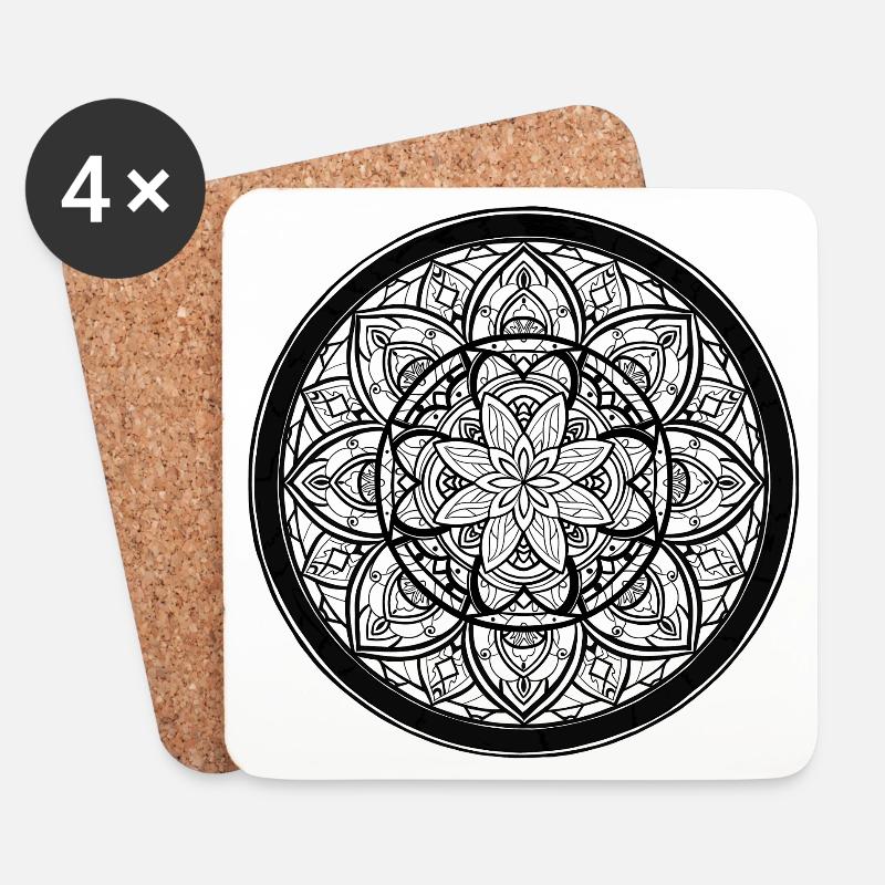 Mandala Kontur  - Untersetzer (4er-Set) - Weiß