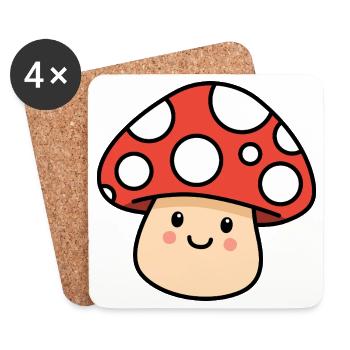 Kawaii Toadstool – Cheerful Mushroom - Coasters (set of 4) - white - Front