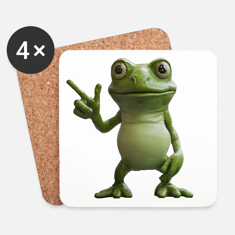 Frosch Peace Sign Motiv, Richtungsweiser - Untersetzer (4er-Set) - Weiß