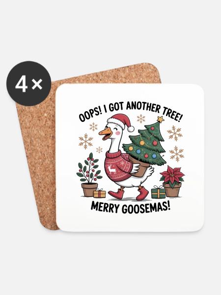 Weihnachtsstorch mit Baum und Weihnachtsgeschenken - Untersetzer (4er-Set) - Weiß