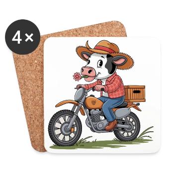 Abenteuerlustige Kuh Auf Motorrad - Untersetzer (4er-Set) - Weiß - Vorne
