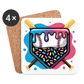 Beignet de plaque de baseball avec pépites - Dessous de verre (lot de 4) - blanc - Devant