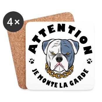 Pitbull Hund Sei vorsichtig, ich stehe Wache - Untersetzer (4er-Set) - Weiß - Vorne