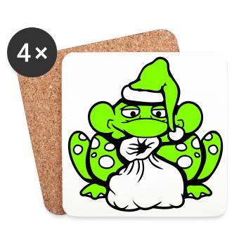 Frog Santa Claus Christmas Hat Gift - Coasters (set of 4) - white - Front