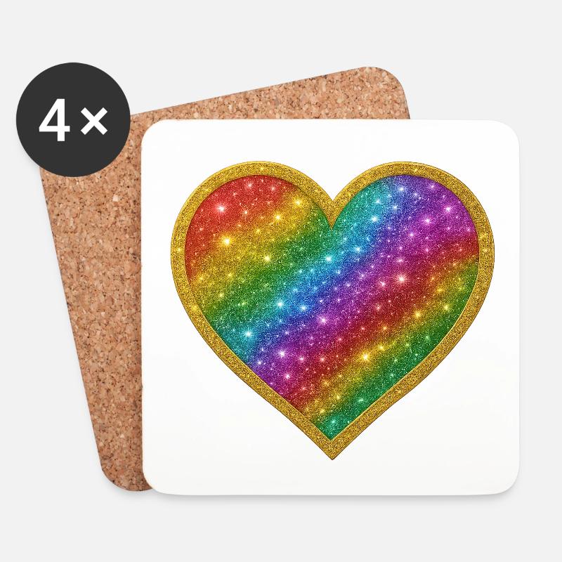 Regenbogenherz mit Goldrand - Untersetzer (4er-Set) - Weiß