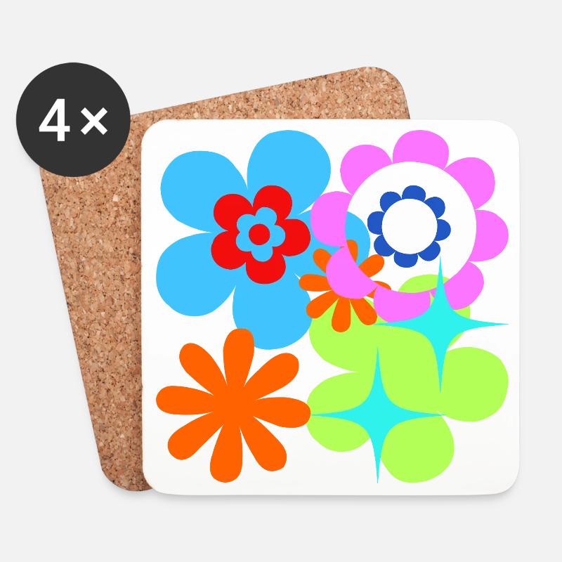 Kunterbunte Blüten und Sterne Psychedelische Flora - Untersetzer (4er-Set) - Weiß