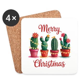 Cactus Noël Joyeux Noël - Dessous de verre (lot de 4) - blanc - Devant