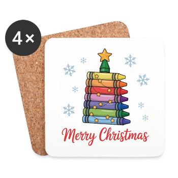 Christmas tree of crayons with stars - Coasters (set of 4) - white - Front