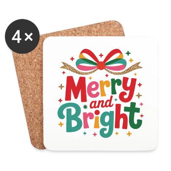 Merry and Bright Festive Bow - Coasters (set of 4) - white - Front