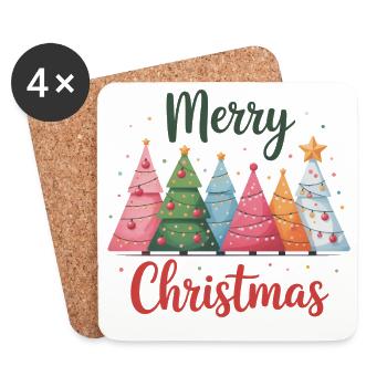 Bunte Weihnachtsbäume mit frohen Weihnachten - Untersetzer (4er-Set) - Weiß - Vorne