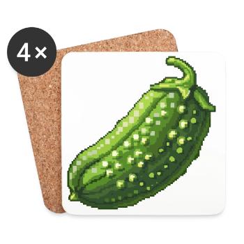 Pixel Concombre Vert Rétro - Dessous de verre (lot de 4) - blanc - Devant