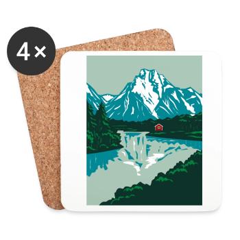 Norwegen Landaschaft mit roten Holhaus  - Untersetzer (4er-Set) - Weiß - Vorne