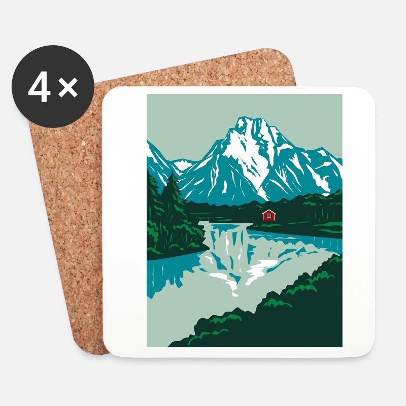 Norwegen Landaschaft mit roten Holhaus - Untersetzer (4er-Set) - Weiß
