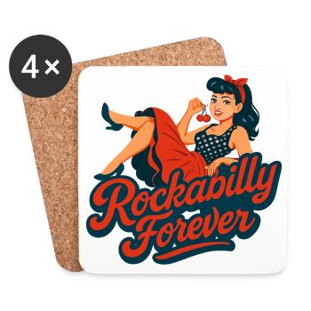 Rockabilly Forever Pinup Graphic - Coasters (set of 4) - white - Front