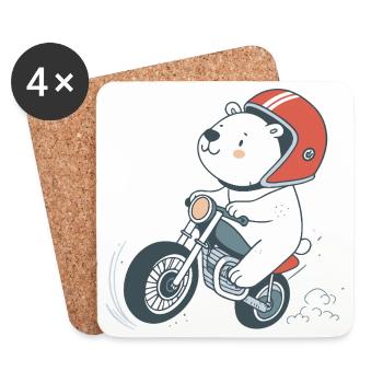 Cartoonhafter Biker-Bär - Untersetzer (4er-Set) - Weiß - Vorne