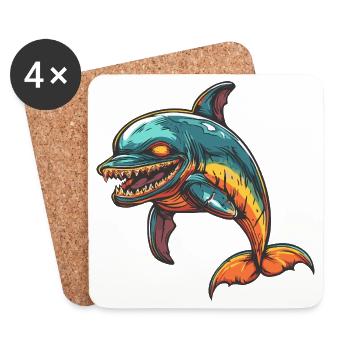 Dolphin Zombie - Coasters (set of 4) - white - Front