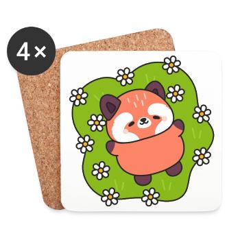 Happy Panda on Daisy Meadow - Coasters (set of 4) - white - Front
