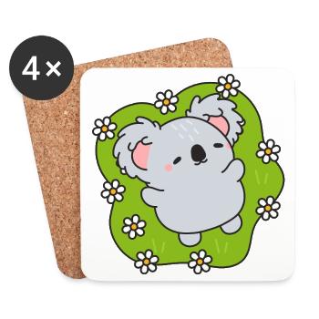 Koala fleuri rêveur - Dessous de verre (lot de 4) - blanc - Devant