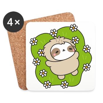 Sloth in the flowery meadow - Coasters (set of 4) - white - Front