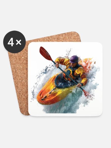 Wildwasser Kajak Abenteuer - Untersetzer (4er-Set) - Weiß