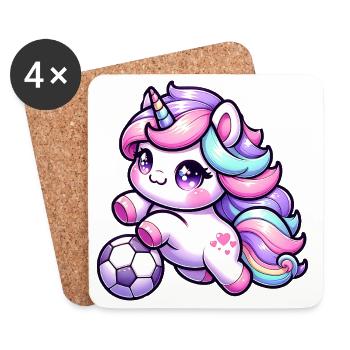 Kawaii Einhorn Fussball Regenbogen Kick - Untersetzer (4er-Set) - Weiß - Vorne