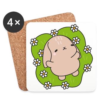 Kawaii Rabbit Under Daisies - Coasters (set of 4) - white - Front