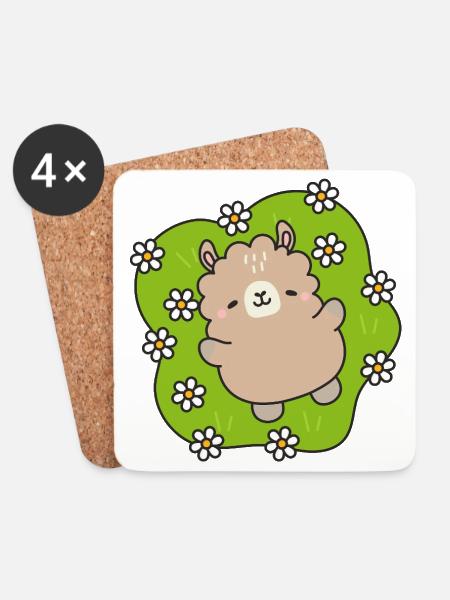 Happy Bear at the Flower Garden - Coasters (set of 4) - white