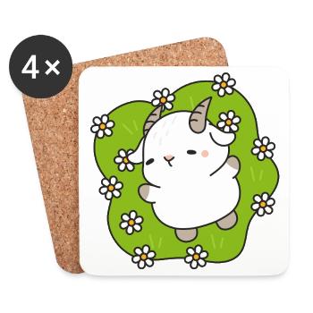 Kawaii Lamb Daisies - Coasters (set of 4) - white - Front
