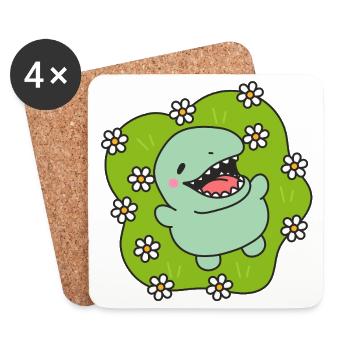 Happy Dinosaur in Spring - Coasters (set of 4) - white - Front
