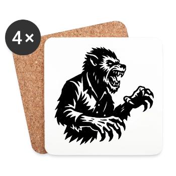 Silhouette de loup-garou noir et blanc - Dessous de verre (lot de 4) - blanc - Devant