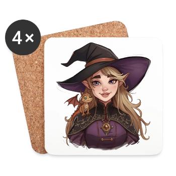Fantasy witch with dragon on her shoulder - Coasters (set of 4) - white - Front